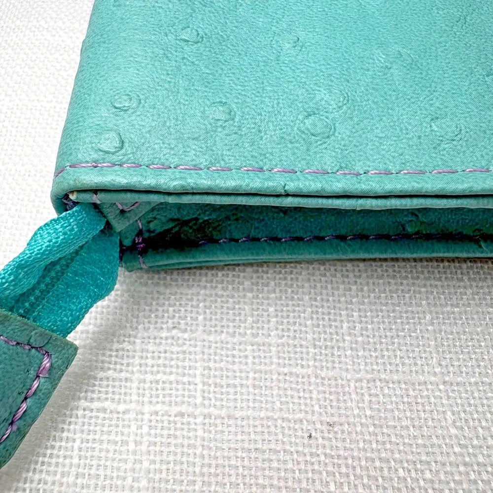 Reed and Barton Faux Ostrich Travel Jewelry Case, Turquoise Blue and Purple Soft